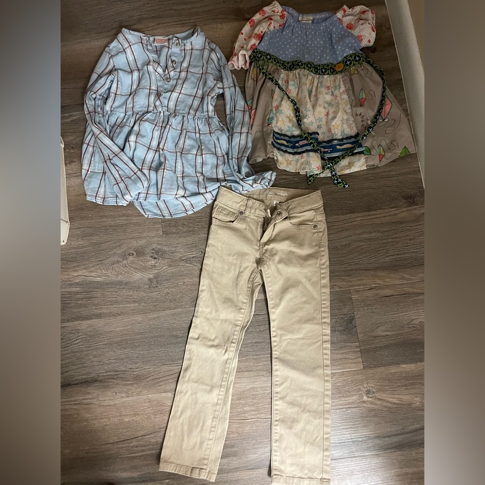Matilda Jane top, long sleeve top and khaki color jeans size 6 girls